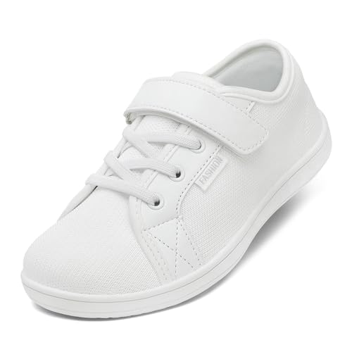 TIKVAW Unisex Wide Barefoot Walking Shoes Girls Boys Breathable Lightweight Running Minimalist White Sneakers 11.5 Little Kid