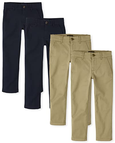 The Children's Place Boys' Stretch Skinny Chino Pants, Flax/New Navy 4-Pack, 12