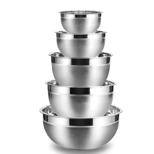 YUNYDSM Mixing Bowls, 5Pcs Stainless Steel Mixing Bowl Set, Kitchen Metal Bowls for the Kitchen, Multifunctional, Stackable, Dishwasher Safe, 3.75L / 3.25L / 2.5L / 2L / 1.3L (Without)