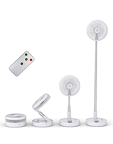 Primevolve Battery Operated Fan,Portable Rechargeable USB Floor Table Desk Fan with Adjustable Height, 4 Speed Settings Pedestal Fan for Bedroom Office Fishing Camping Travel, White 7.7'