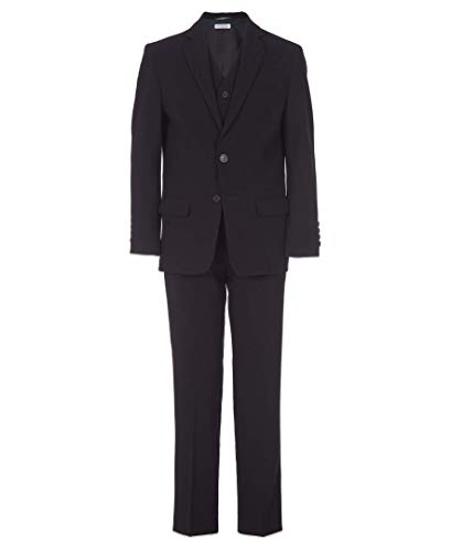 Calvin Klein Boys 3-Piece Formal Suit Set, Includes Single Breasted Jacket, 4-Button Vest & Straight Leg Dress Pants with Belt Loops & Functional Pockets, Deep Black, 10 Husky