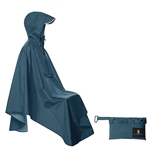 SaphiRose Lightweight Cycling Jacket Rain Poncho Hooded Rain Coat Cape with Reflective Stripe for Bikes (Deep-Blue)