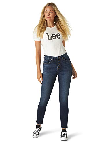 Lee womens Slim Fit High Rise With Button Fly & Released Hem Jeans, Compass, 16 US