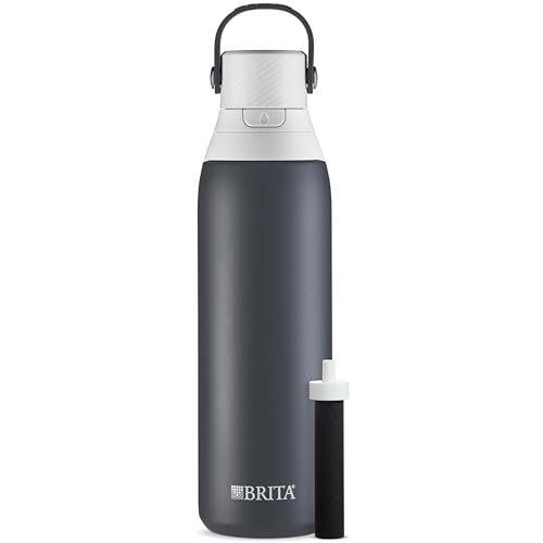 Brita Stainless Steel Premium Filtering Water Bottle, BPA-Free, Reusable, Insulated, Replaces 300 Plastic Water Bottles, Filter Lasts 2 Months or 40 Gallons, Includes 1 Filter, Carbon - 20 oz.