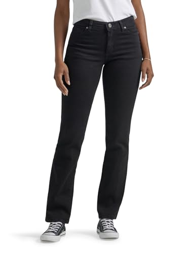 Lee Women's Relaxed Fit Straight Leg Jean, Black Onyx, 10 Petite