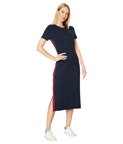 Tommy Hilfiger Women's Midi Dress – Short-sleeved Dresses With Chic Stripe Detailing Down the Side Midi Dress, Classic Sky Captain, Large