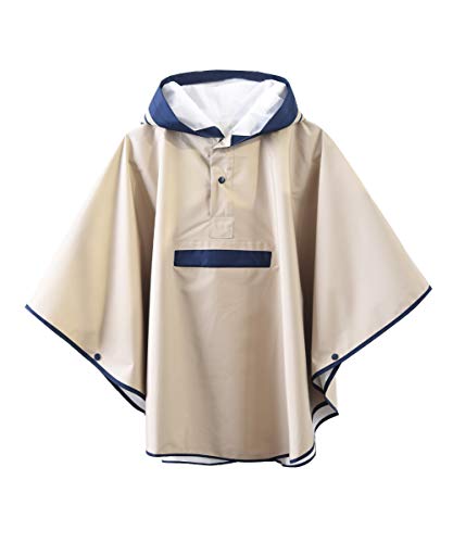 Hiheart Girls Waterproof Rain Poncho Hooded Packable Raincoat Beige S