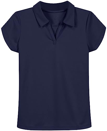 Nautica Girls' Little School Uniform Short Sleeve Polo Shirt, Button Closure, Moisture Wicking Performance Material, Fade Resistant, Navy, 5