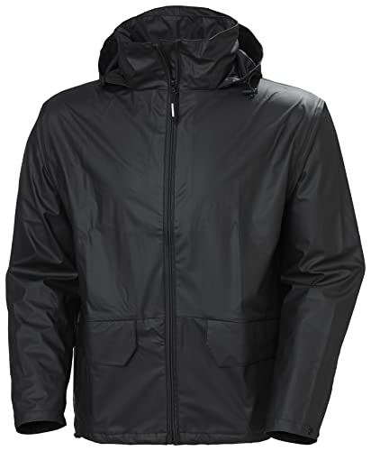 Helly-Hansen Voss Waterproof Rain Mens Rain Jacket Featuring Full Stretch Fabric and Adjustable Hood that Packs into Collar, Black - M