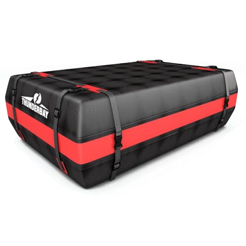 THUNDERBAY Car Roof Bag, Rooftop top Cargo Carrier Bag 15 Cubic feet Waterproof for All Cars with/Without Rack, Includes Storage Bag, Anti-Slip Mat, 6 Reinforced Straps, Luggage Lock