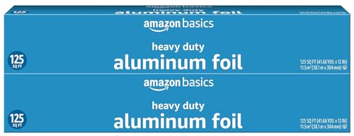 Amazon Basics Heavy Duty Aluminum Foil, 125 Sq Ft, Pack of 2