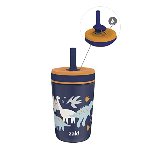 Zak Designs Kelso Toddler Cups For Travel or At Home, 12oz Vacuum Insulated Stainless Steel Sippy Cup With Leak-Proof Design is Perfect For Kids (Zaksaurus)