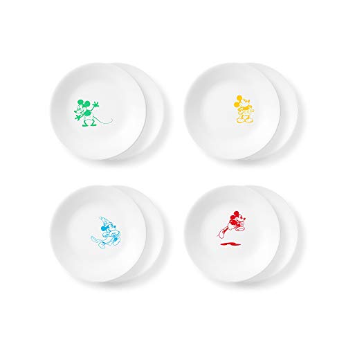 Corelle Vitrelle 8-Piece Appetizer Plate Set, Triple Layer Glass and Chip Resistant, Lightweight Round Plates and Bowls Set, Disney's Mickey Mouse - The True Original