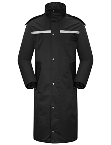 iCreek Raincoat Waterproof Long Rain Jacket Lightweight Rainwear Reflective with Packable Hood for Men Women Adults (L, Black)