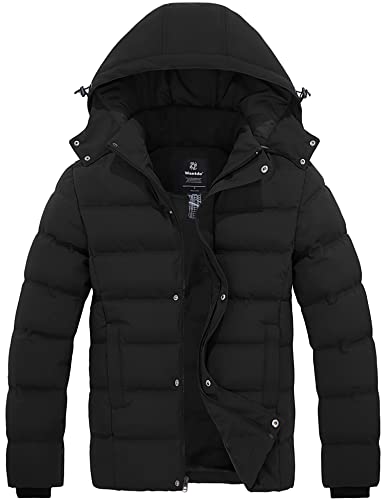 wantdo Men's Windproof Hooded Thicken Winter Coat Puffer Jacket with Hood (Black, Medium)