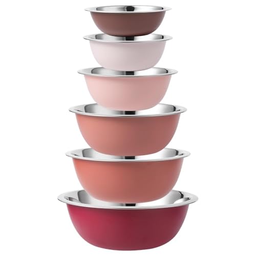 COOK WITH COLOR Stainless Steel Mixing Bowls - 6 Piece Stainless Steel Nesting Bowls Set includes 6 Prep Bowl and Mixing Bowls (Rose)