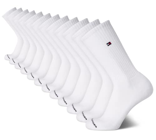 Tommy Hilfiger Men's Crew Socks - 12 Pack Performance Cushion Comfort Crew Socks - Breathable Athletic Socks for Men, Size 7-12, White Flag