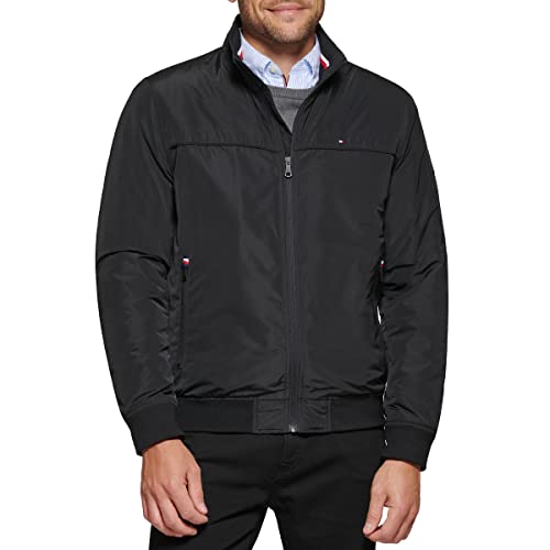 Tommy Hilfiger Men's Performance Faux Memory Bomber Jacket, Black Filled, Large