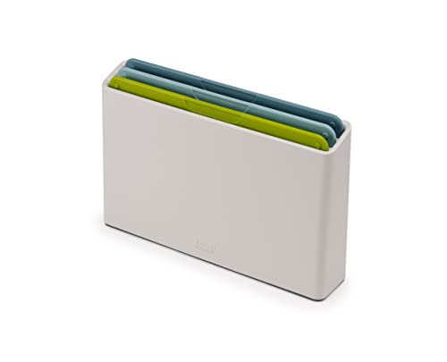 Joseph Joseph Duo 3-Piece Colour Coded Chopping Board Set with Slimline case for organised Storage, Opal