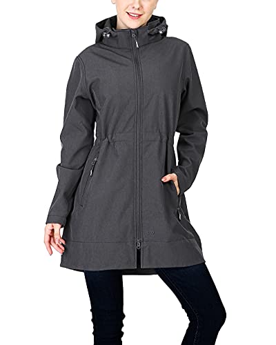 33,000ft Women's Waterproof Softshell Long Rain Jacket with Hood Fleece Lined Windproof Windbreaker