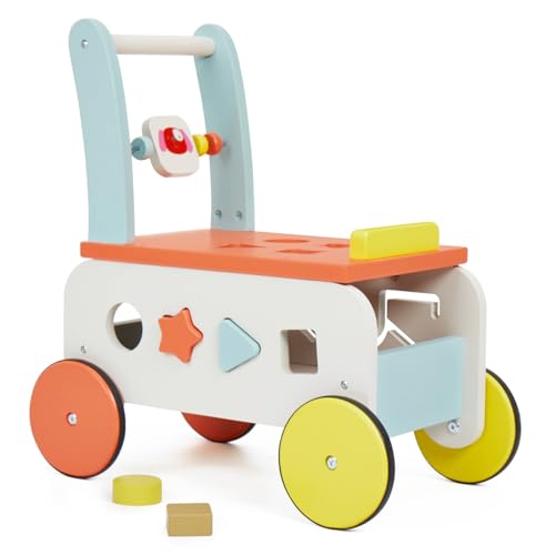 labebe Baby Activity Center Push Walker,Wooden Baby Push Walker for Girls/Boys 12 Months, Sit to Stand Walking Toys 1 Year Old for Toddler Walker Push Toy 1-3Y