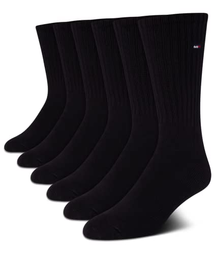 Tommy Hilfiger Men's 6 Pair Sport Cushion Crew Sockshosiery, black, Shoe Size 7-12