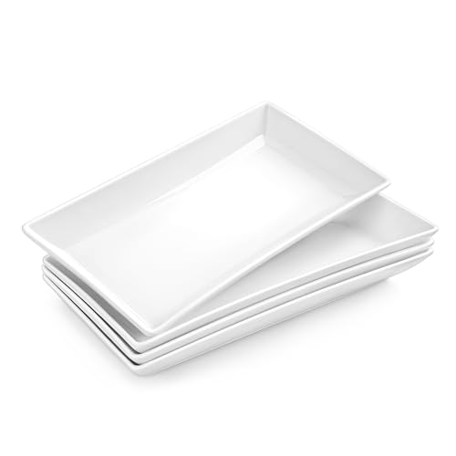 MALACASA Serving Platters, 12 Inch Porcelain Serving Trays for Party, Rectangular White Serving Platters and Trays, Large Trays for Serving Food and Sushi, Set of 4