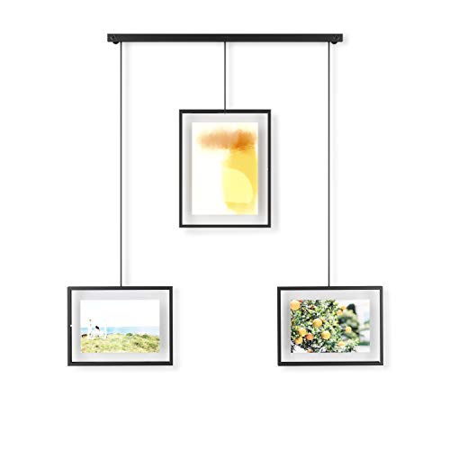 Umbra Exhibit Picture Frame Gallery Set, Adjustable Wall Collage Displays Three Photos (Two 4x6' and One 5x7'), Set of 3, Black