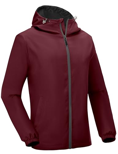 Little Donkey Andy Men’s Lightweight Breathable Hooded Windbreaker Golf Jacket Windproof UPF50+ for Running Travel Hiking Dark Red Size XL