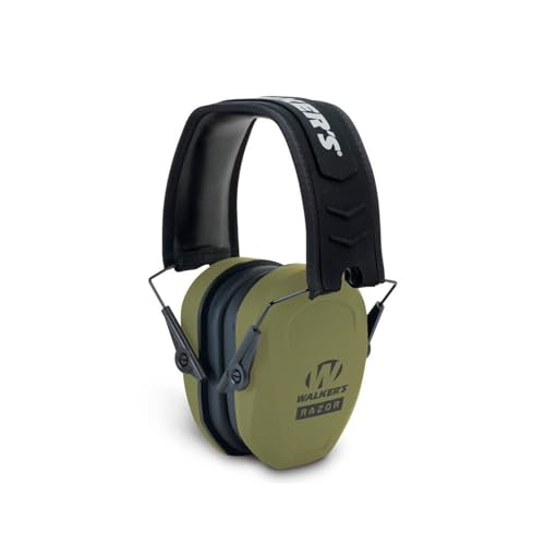 Walker's Razor Slim Passive Earmuff - Ultra Low-Profile Earcups - Olive Dark Green, One Size