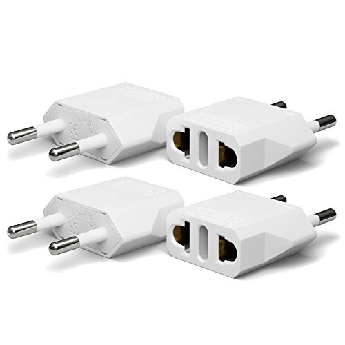 4 Pack European Travel Plug Adapter, Unidapt US to Europe Adapter Type C Outlet Converter America USA Italy Spain Germany France EU, Power Plug, White