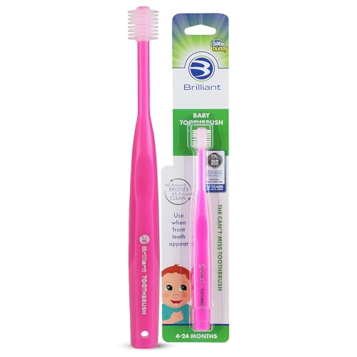 Brilliant Oral Care Baby Toothbrush with Soft Bristles and Round Head, for a Toddler Approved, Easy to Use All-Around Clean Mouth, Ages 0-2 Years, Pink, 1 Pack