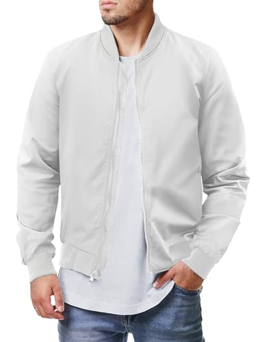 COOFANDY Men White Bomber Jacket Lightweight Casual Softshell Flight Windbreaker Coat White XL