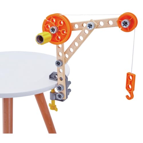 Hape Three Experiment Kit | Junior Inventor Kids Physics Mechanical Crane, Grabber & Climbing Frog Play Set for Children Aged Four & Up