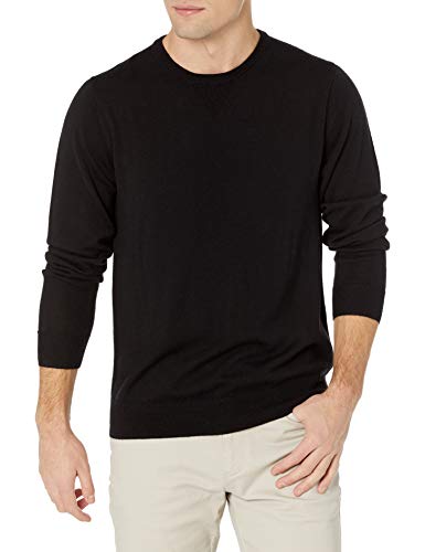 Goodthreads Men's Lightweight Merino Wool Crewneck Sweater, Black, Medium