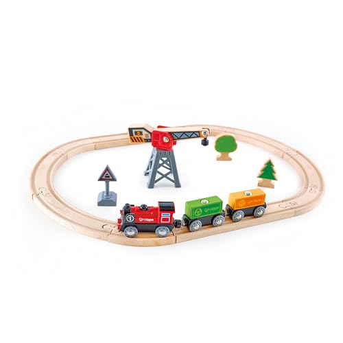 Hape Cargo Delivery Loop Train and Railway Toy Set Multicolor, 19.69' L x 15.75' W x 4.72' H