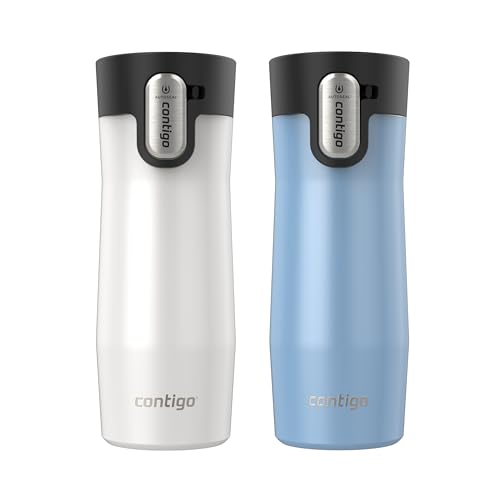 Contigo® AUTOSEAL® West Loop Vacuum-Insulated Stainless Steel Travel Mug with Easy-Clean Lid, 16 oz, 2-Pack, Salted Frosted Pearl; Glacier Frosted Pearl