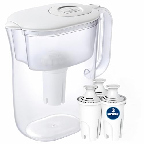 7-Cup Water Filter Pitcher with 3 Water Filters & Electronic Filter Change Reminder - Compatible Brita Water Pitcher Brita Filter Replacement - Compatible Brita Filter Pitcher