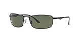 Ray-Ban Men's RB3498 Rectangular Sunglasses, Black/Polarized Green, 61 mm