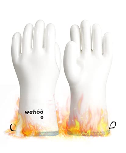 Wahoo Liquid Silicone Smoker Oven Gloves, Food-Contact Grade, Heat Resistant Gloves for Cooking, Grilling, Baking, White, M/8