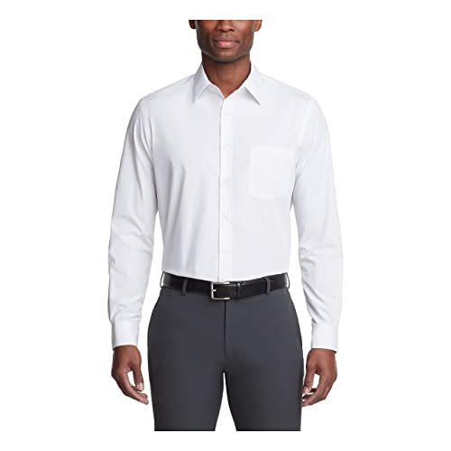 Van Heusen Men's Dress Shirt Regular Fit Poplin Solid, White, 16.5' Neck 34'-35' Sleeve