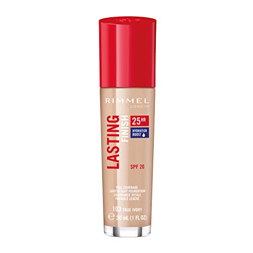 Rimmel London Lasting Finish 25HR - 103 True Ivory - Foundation, 25-Hour Wear, Full Coverage, Waterproof, 1oz