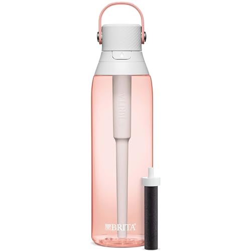 Brita Hard-Sided Plastic Premium Filtering Water Bottle, BPA-Free, Reusable, Replaces 300 Plastic Water Bottles, Filter Lasts 2 Months or 40 Gallons, Includes 1 Filter, Blush - 26 oz.