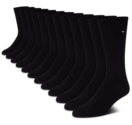 Tommy Hilfiger Men's Crew Socks - 12 Pack Performance Cushion Comfort Crew Socks - Breathable Athletic Socks for Men, Size 7-12, Black