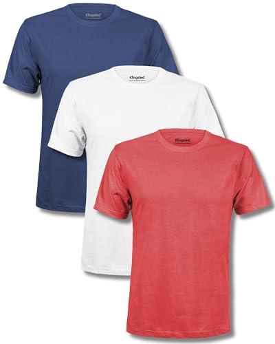 Kingsted Men's T-Shirts Pack - Royally Comfortable - Super Soft Cotton Blend - Short Sleeve Tagless Crewneck - Plain Colored Classic Tees (3 Pack, Patriot, Medium)