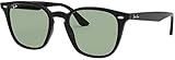 Ray-Ban RB4258F Low Bridge Fit Square Sunglasses, Black/Light Green, 52 mm