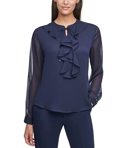 Tommy Hilfiger Long Sleeve Ruffle Front Blouse Midnight MD (US 8-10)