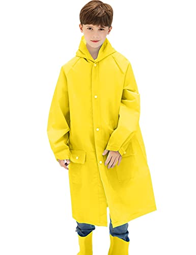 Muzeca Raincoat for Kids, EVA Kids Rain Coat Reusable Rain Poncho Jacket for Boys and Girls Yellow Large