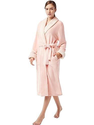 SIORO Plush Fleece Robe for Women Shawl Collar Womens Flannel Long Bathrobe Warm and Soft Winter Nightgown