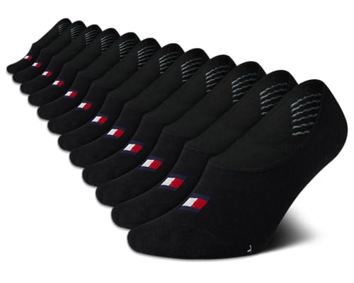 Tommy Hilfiger Women's Socks - Lightweight No Show Socks (12 Pack), Size 4-10, Black Logo Multi